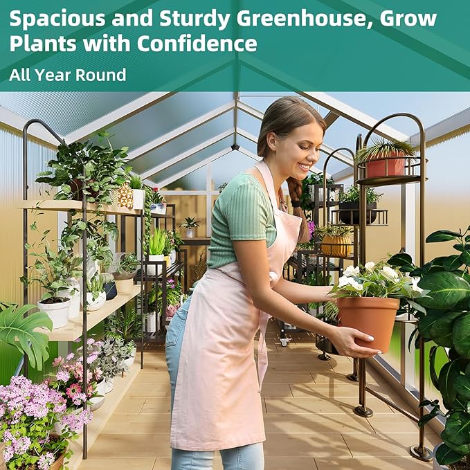 Garvee 6x10 ft Greenhouse - Aluminum Greenhouses for Outdoors, Large Polycarbonate Greenhouse with