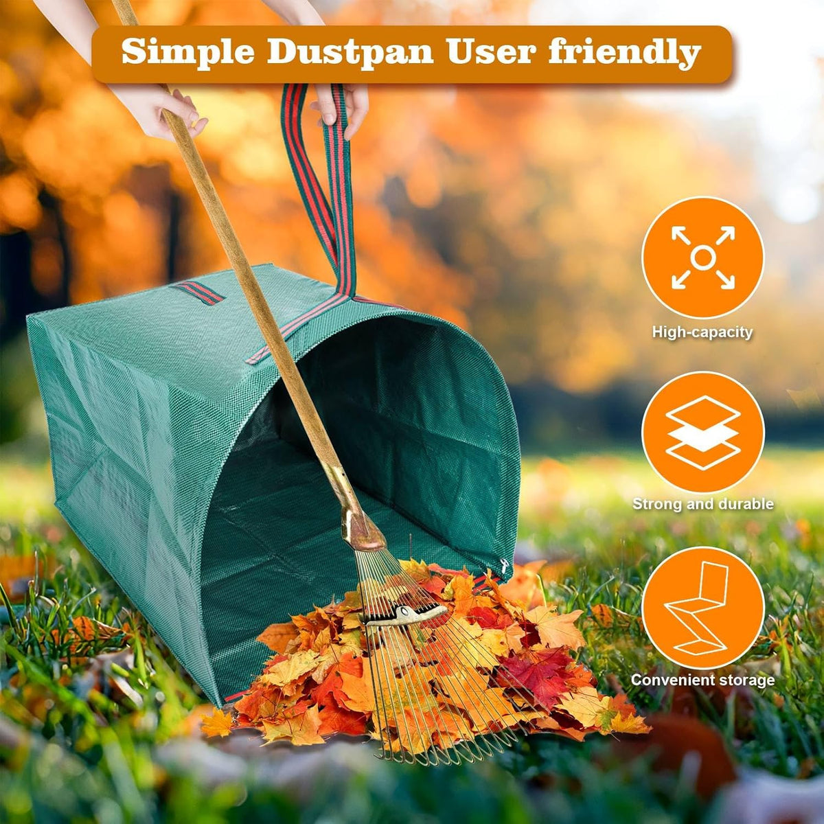 72 Gallon Leaf Collector,3-Pack Yard Waste Bags,Large Dustpan-Type Lawn and Leaf Bags, Leaf Bags