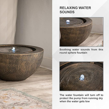 Xbrand 19.8" W Round Polyresin Indoor/Outdoor Sphere Water Fountain with LED Light, Garden/Patio