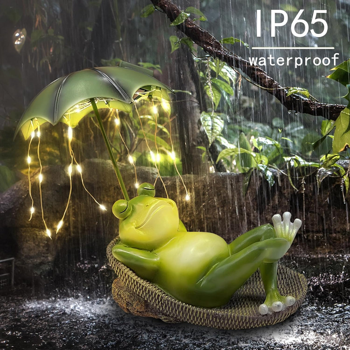 Solar Frog Garden Decor Outdoor Statue - Frogs Umbrella LED Waterproof Sculptures Lights, Cute Frog