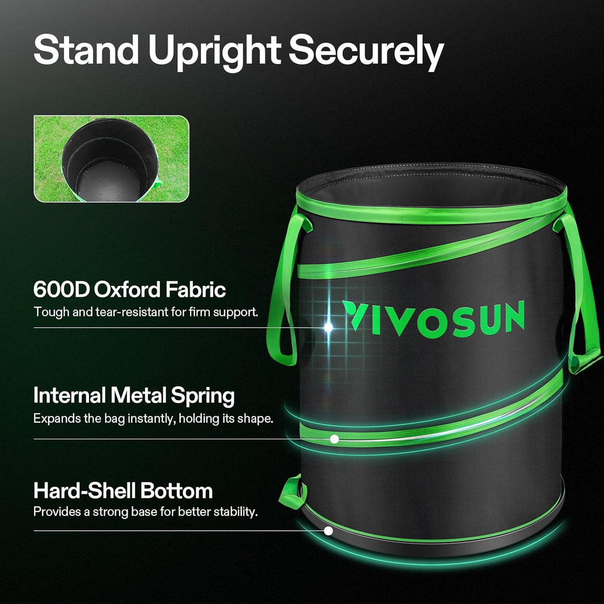 VIVOSUN Collapsible Trash Can 40-Gallon, Reusable Pop-Up Garden Bag with Hard-Shell Bottom, Leaf