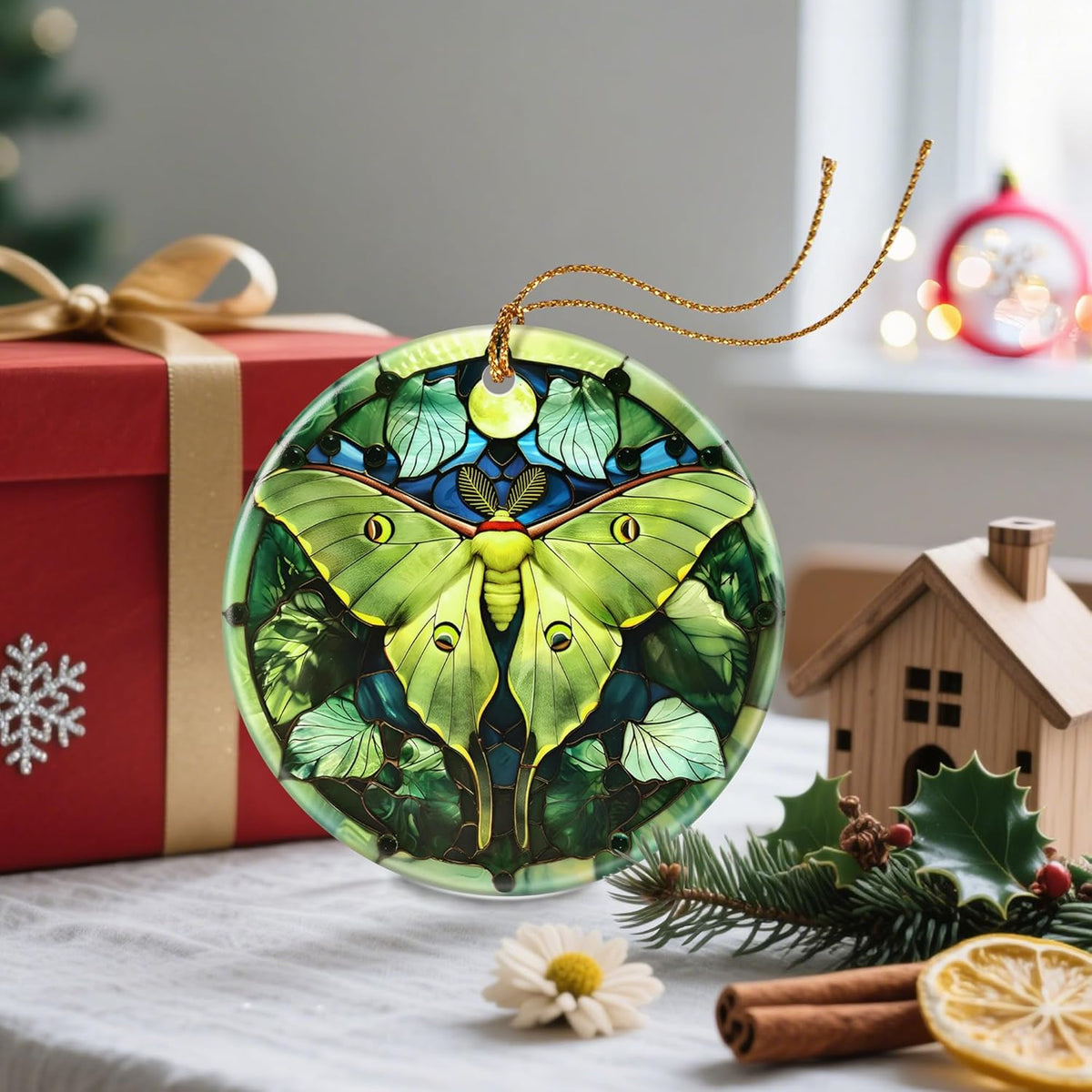 Christmas Ornament, Christmas Decoration, Ceramic-Style Luna Moth Ornament, Heirloom Keepsakes
