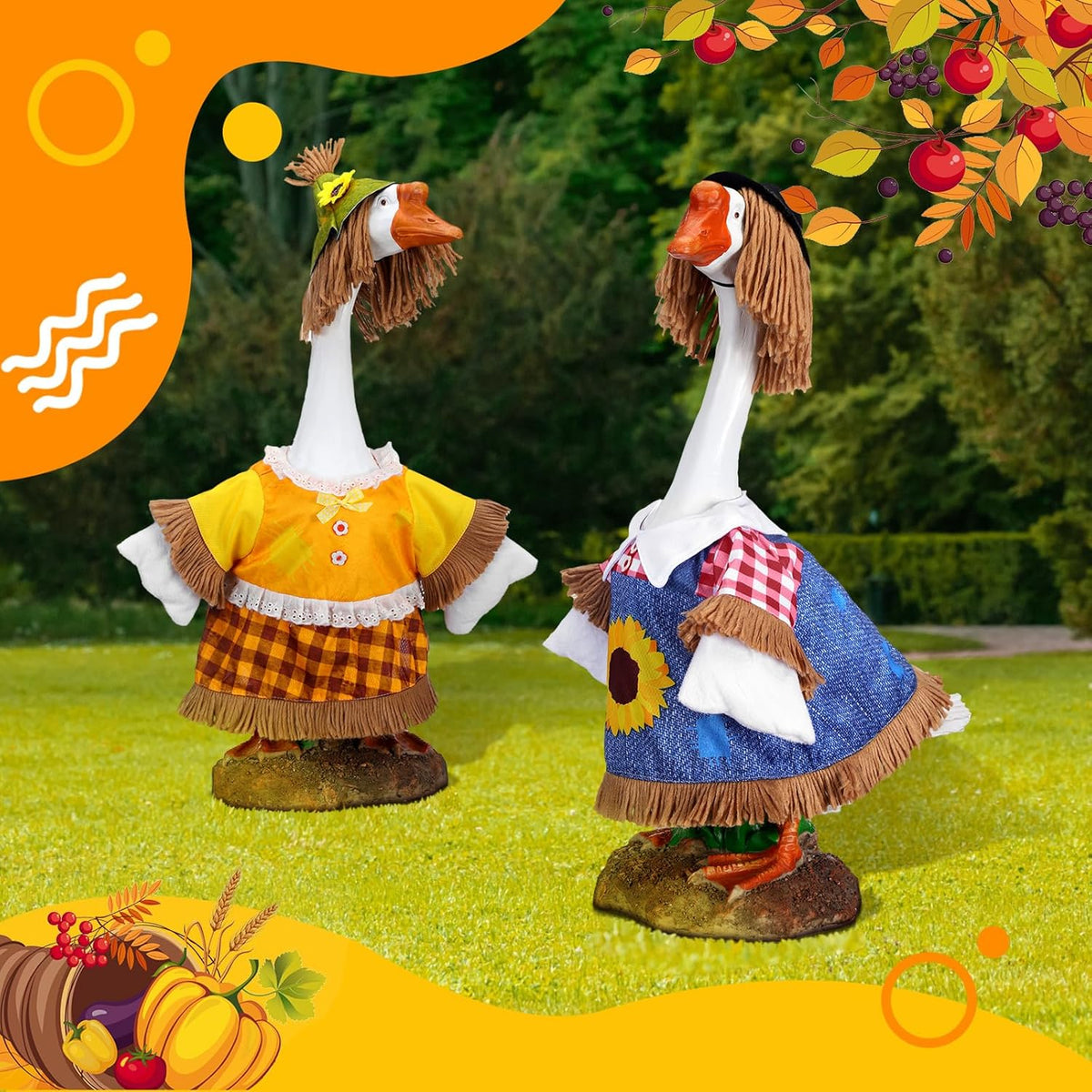 3 Set Fall Goose Outfit 23 Inch Fall Pilgrim Cement Goose Outfit Thanksgiving Scarecrow Porch Decor