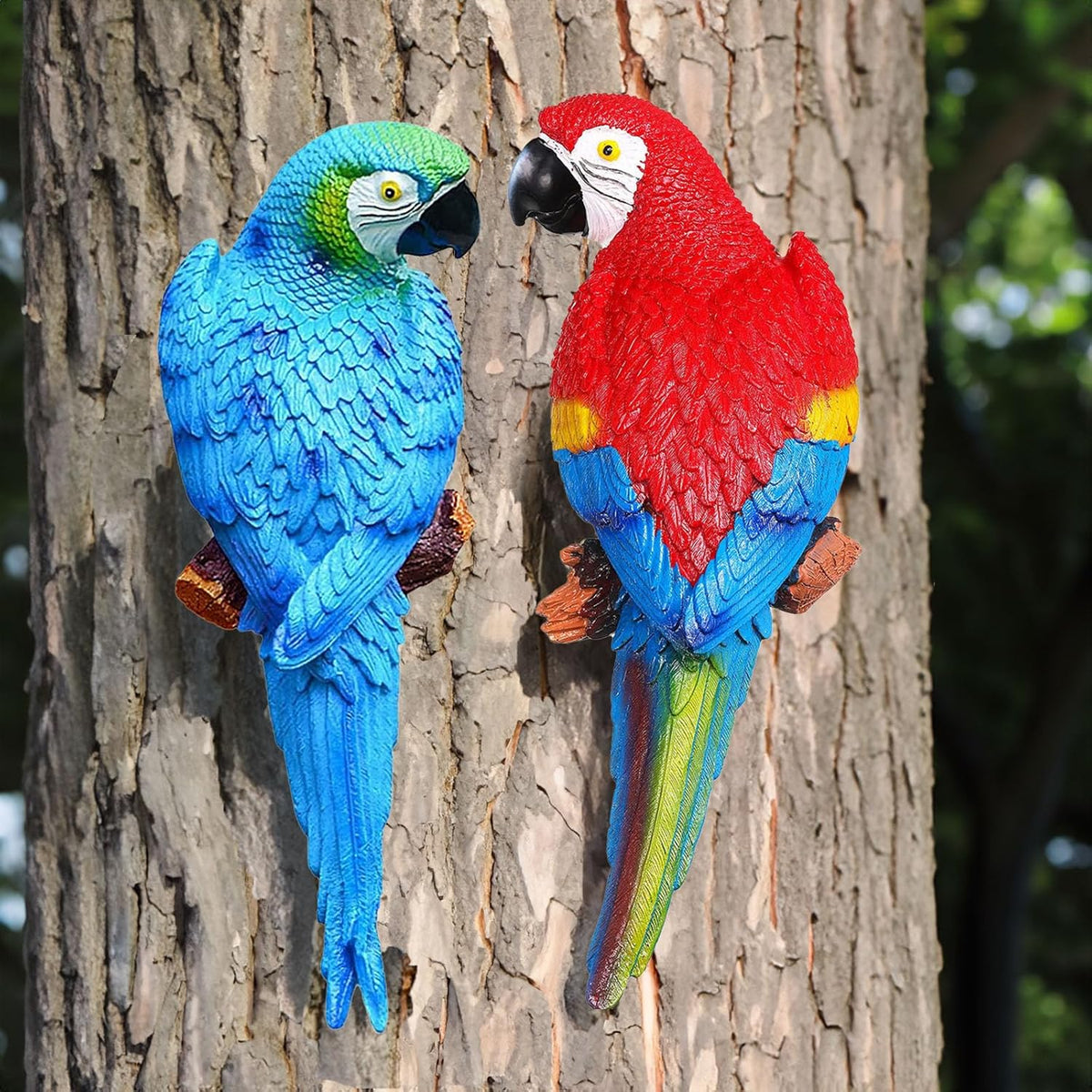 Teaeeno 2Pcs Resin Wall Bird Statue Decor,Real Parrot Sculpture Home Decor,Outdoor Indoor Figurine
