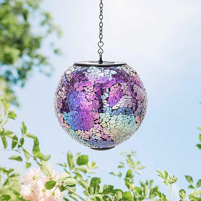 VCUTEKA Solar Lanterns Outdoor Waterproof - Hanging Solar Lights Garden LED Lanterns Mosaic Crack