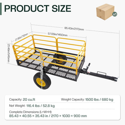 Jocisland Heavy Duty Garden Utility Trailer, 1500 Lbs 20 Cu.Ft ATV UTV Trailer Tow Behind Dump Cart