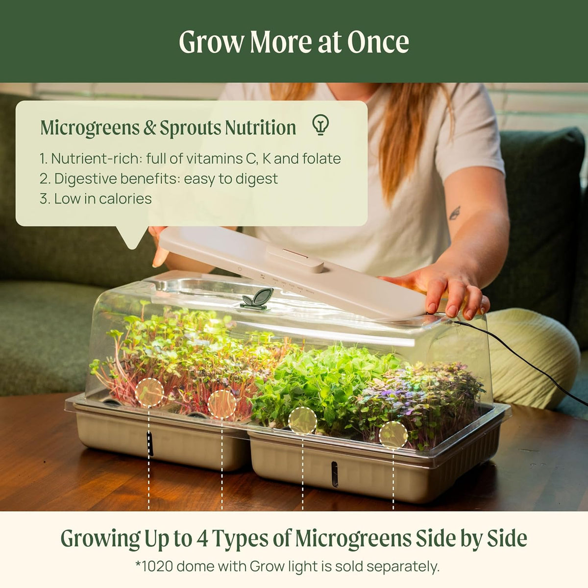 Self-Watering Microgreens Growing Kit with 20 Capillary Grow Mats and Humidity Domes, 4 Trays for