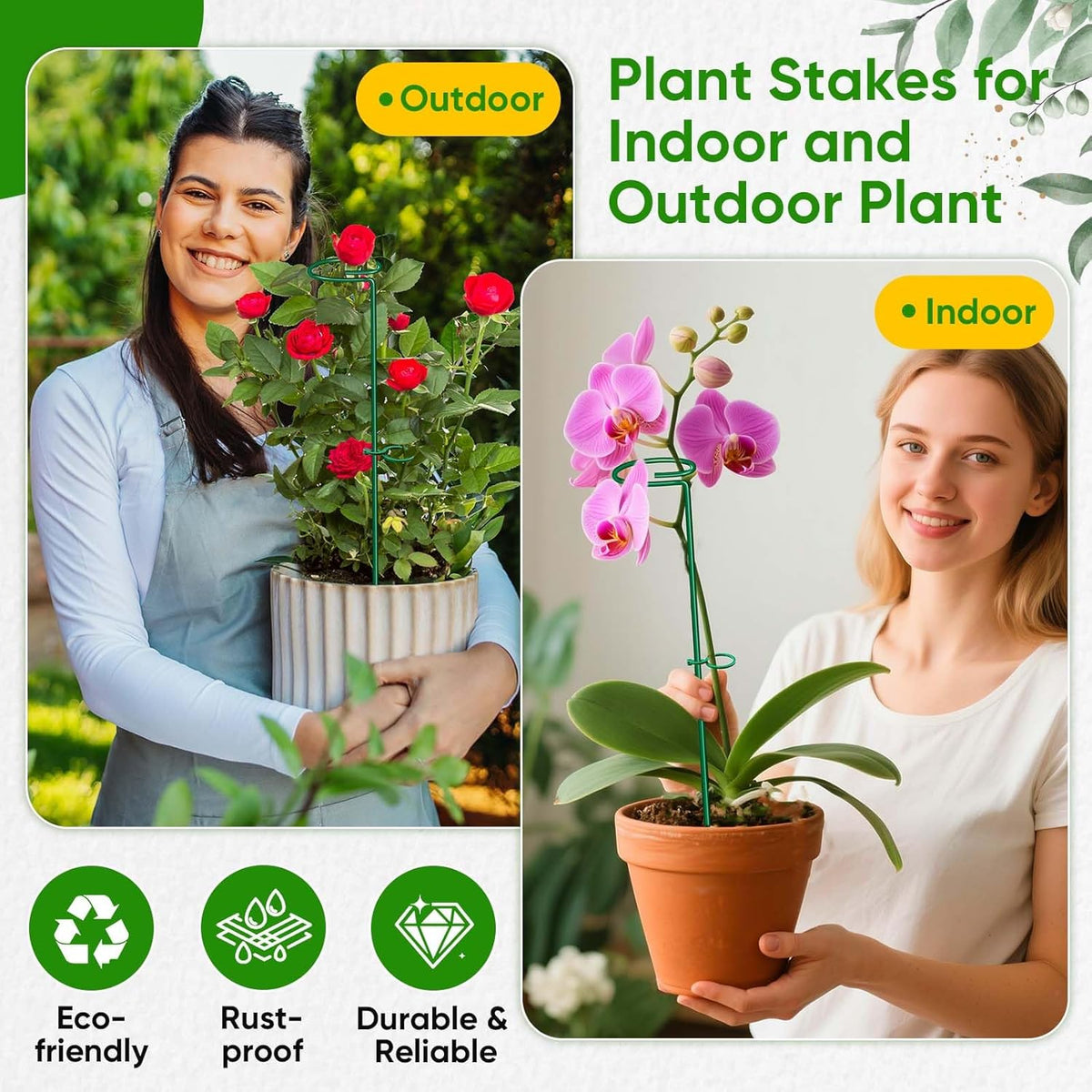 HiGift 17 inch Plant Support Stakes, 4mm Thick Garden Single Stem Flower Support Stake Amaryllis