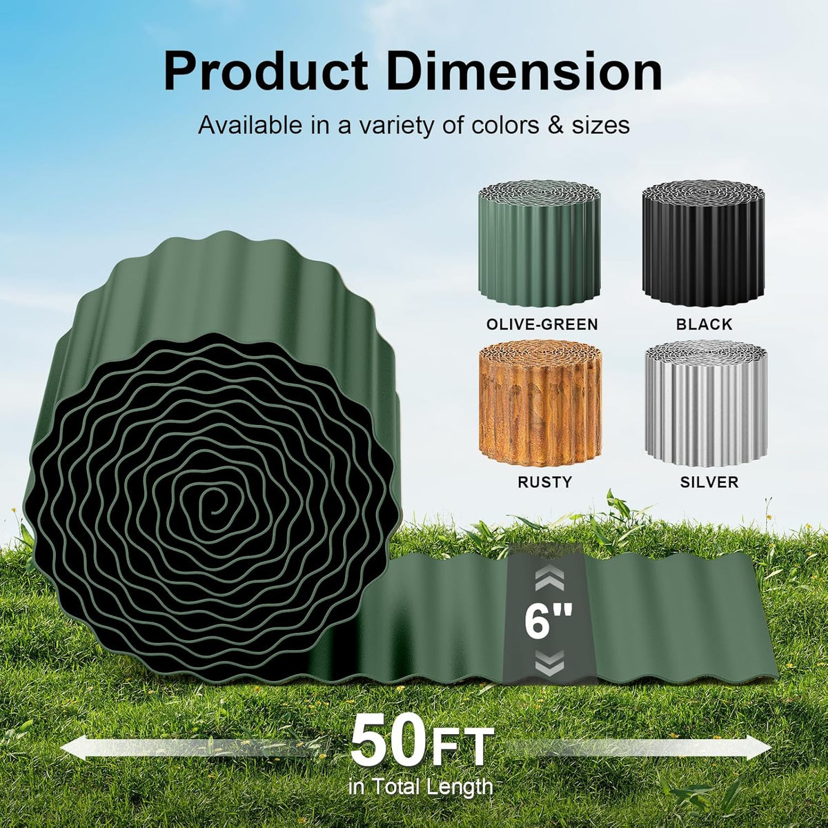 Land Guard Corrugated Metal Garden Edging, 6"×50Ft Steel Landscape Edging, Corrugated Metal Yard