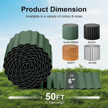 Land Guard Corrugated Metal Garden Edging, 6"×50Ft Steel Landscape Edging, Corrugated Metal Yard