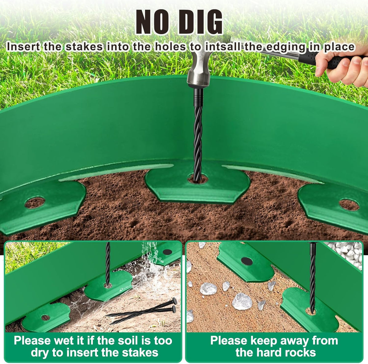 Landscape Edging - Garden Edging Border 20FT 4IN Tall with 30 Stakes, No Dig Lawn Edging for