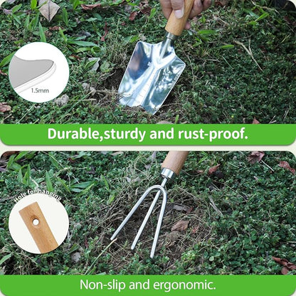 Garden Tool Set, 2 Pieces Stainless Steel Heavy Duty Garden Tools, Gardening Kit with Wooden Handle