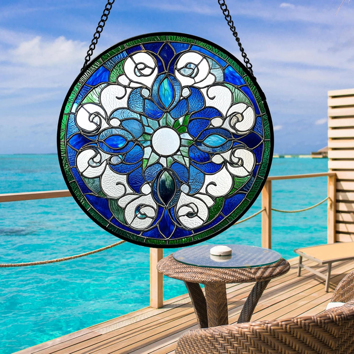 Stained Glass Window Hanging, Boho Style Sun Catchers Diamond Glass Panel Hangings Tiffany