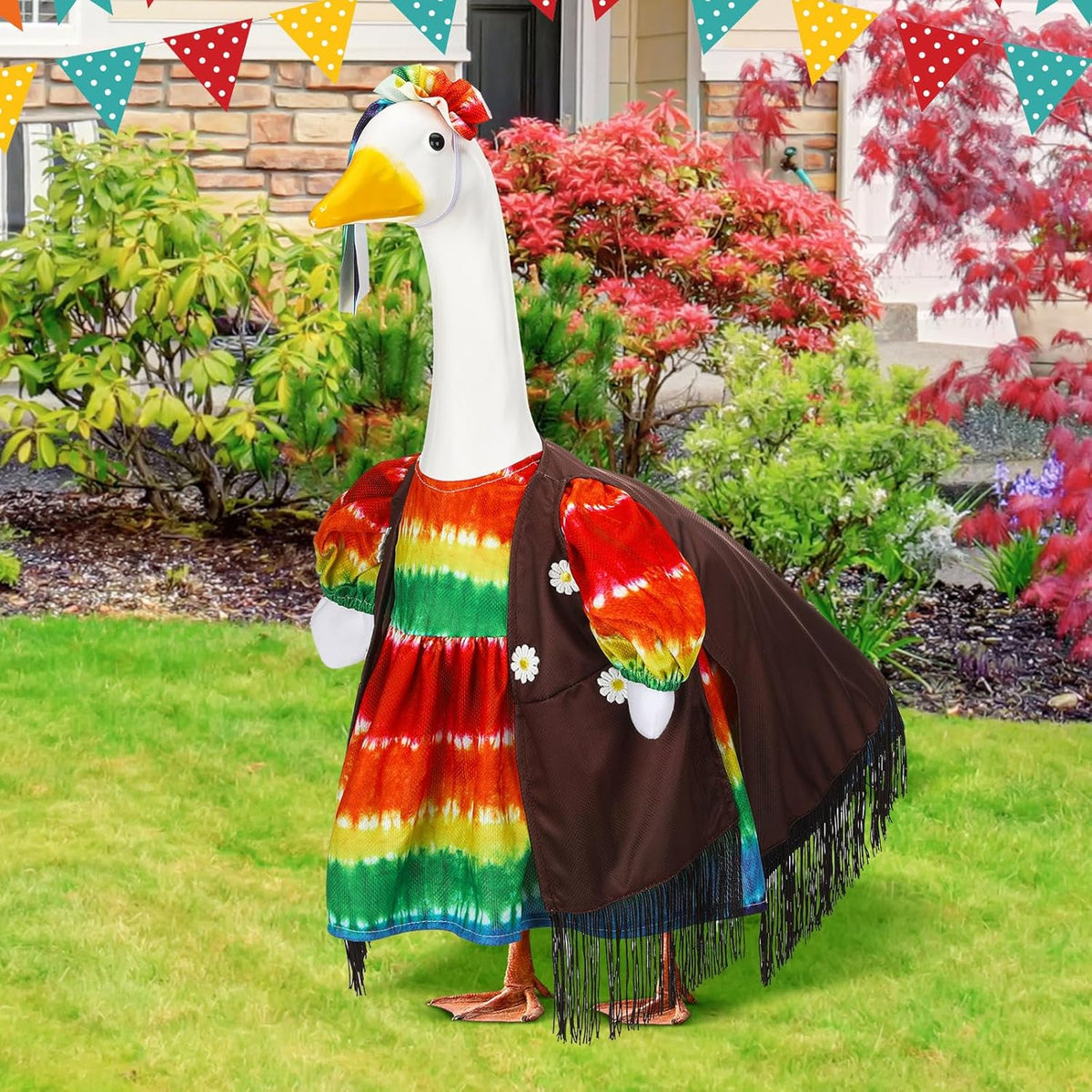 Suzile Hippie Goose Outfit Tie Dye Party Decoration Dresses Clothes for 23" High Cement or Plastic