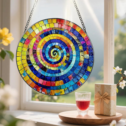 Stained Glass Window Hanging, Pauyadu 8 Inch Rainbow Spiral Stained Glass Suncatcher, Suncatchers