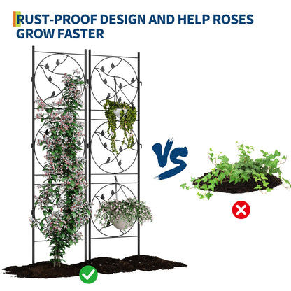 Garvee 21"x72" Metal Garden Trellis Panel (2-Pack), Black Rustproof Fence & Plant Support for