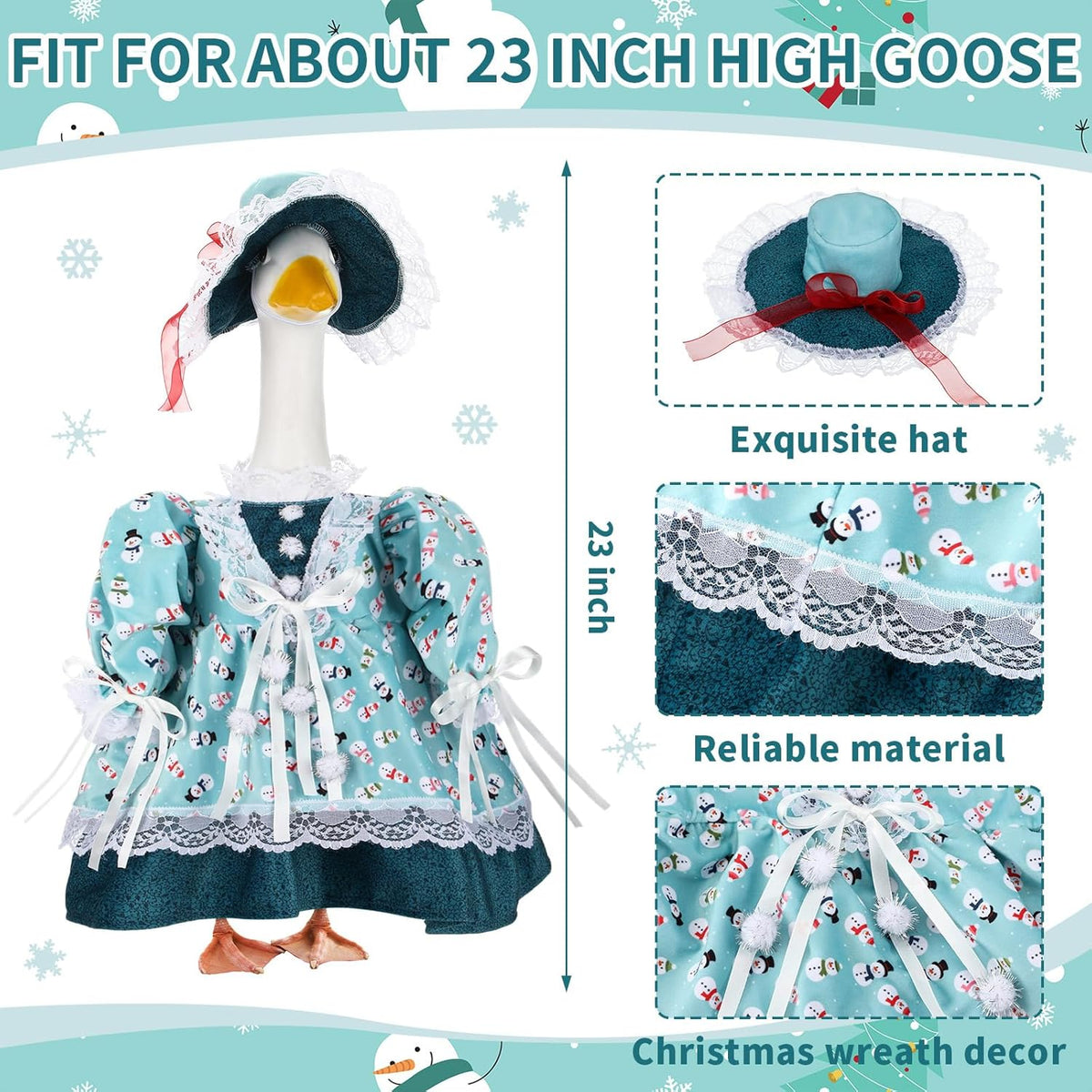 Suzile Snowman Goose Outfit Winter Dresses Christmas Clothes for 23" High Cement or Plastic Porch