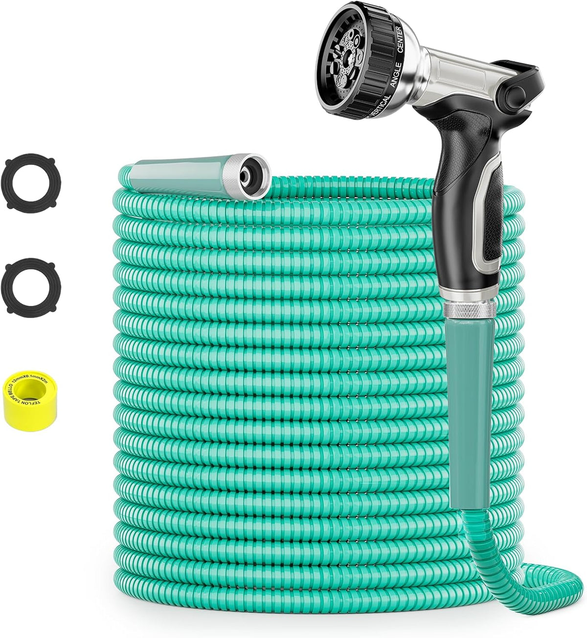 SPECILITE 50ft 304 Stainless Steel Garden Hose Metal, Heavy Duty Water Pipe with Nozzles for Yard