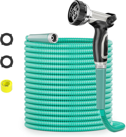 SPECILITE 50ft 304 Stainless Steel Garden Hose Metal, Heavy Duty Water Pipe with Nozzles for Yard