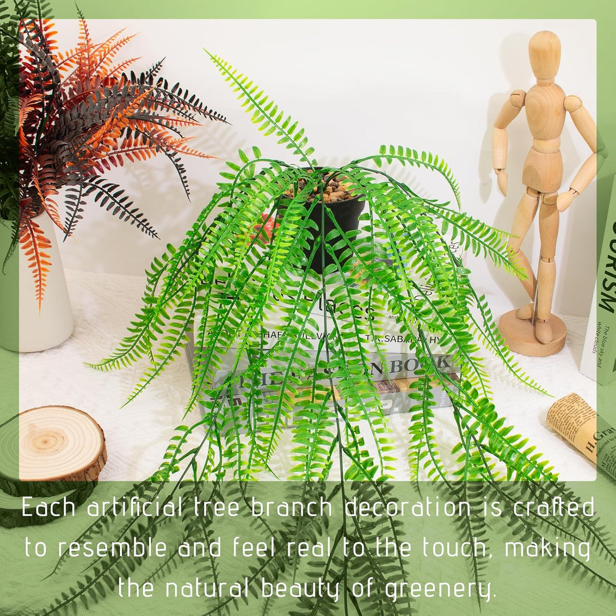 Small Artificial Hanging Plant for Shelf Fake Plant Potted Boston Ferns Faux Trailing Leaves Plant