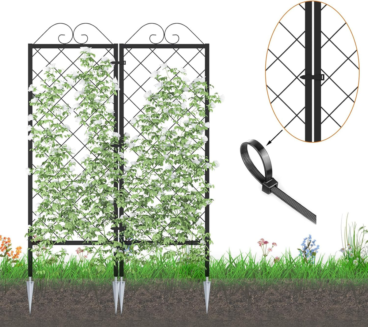 Zhongma 2 Pack Metal Garden Trellises for Climbing Plants, 53.5 Inch Tall Metal Fence Plant Support