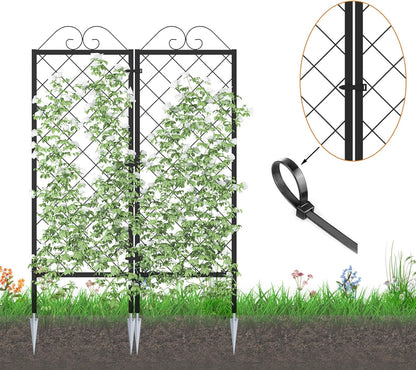 Zhongma 2 Pack Metal Garden Trellises for Climbing Plants, 53.5 Inch Tall Metal Fence Plant Support