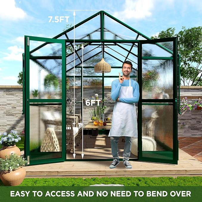 HOWE 8x8x7.5 FT Aluminum Greenhouses for Outdoors,Polycarbonate Greenhouse with 2 Vents Lockable
