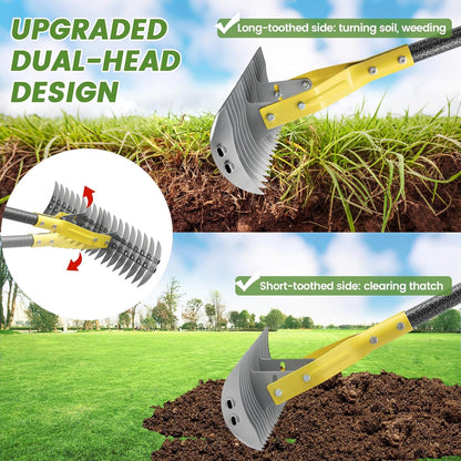Thatch Rake, 70 inch Heavy Duty Dethatcher Rake Adjustable Dethatching for Loosening Soil Gathering