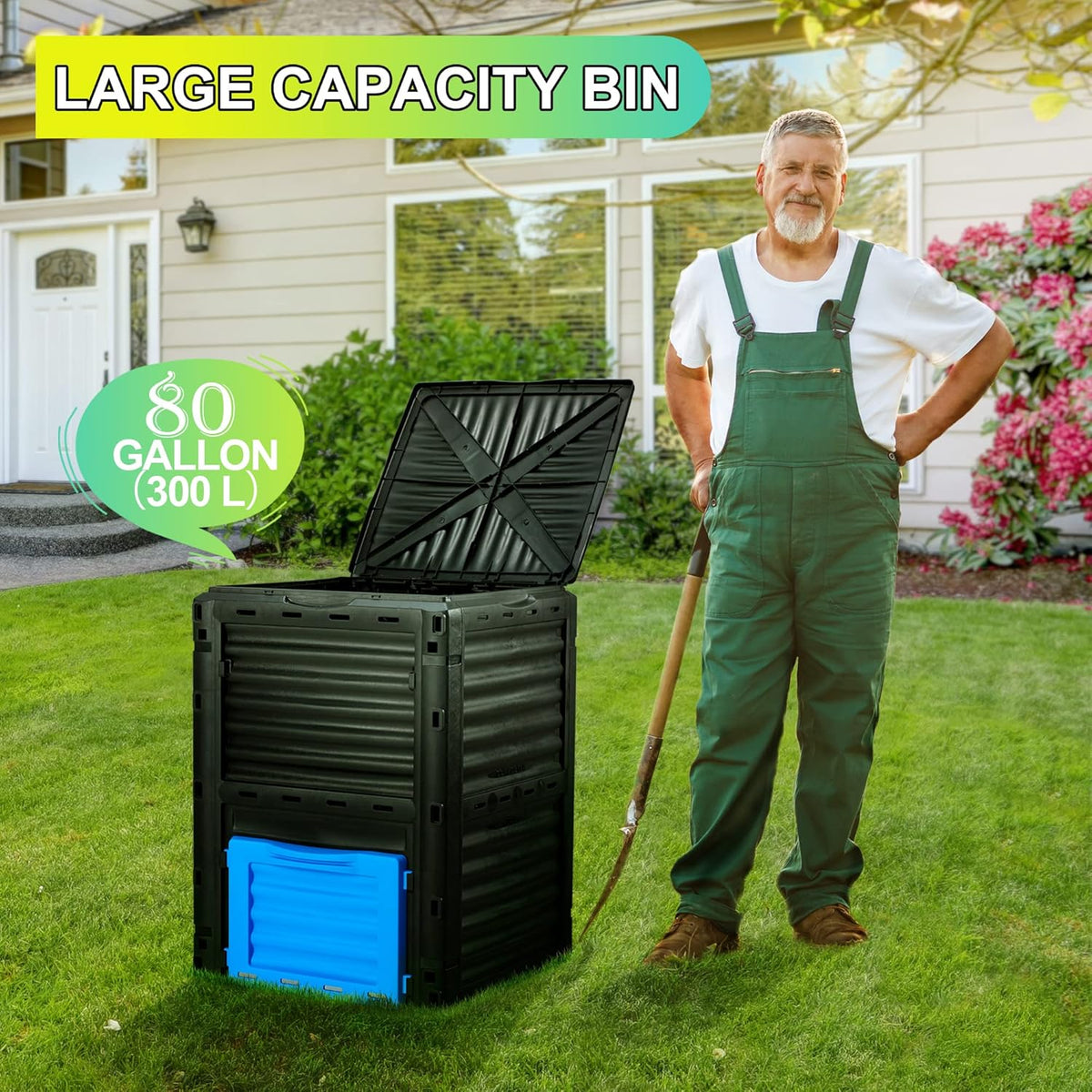 Garden Compost Bin 80 Gallon (300L) Large, Outdoor Composter from PP Material,Composting Box Easy