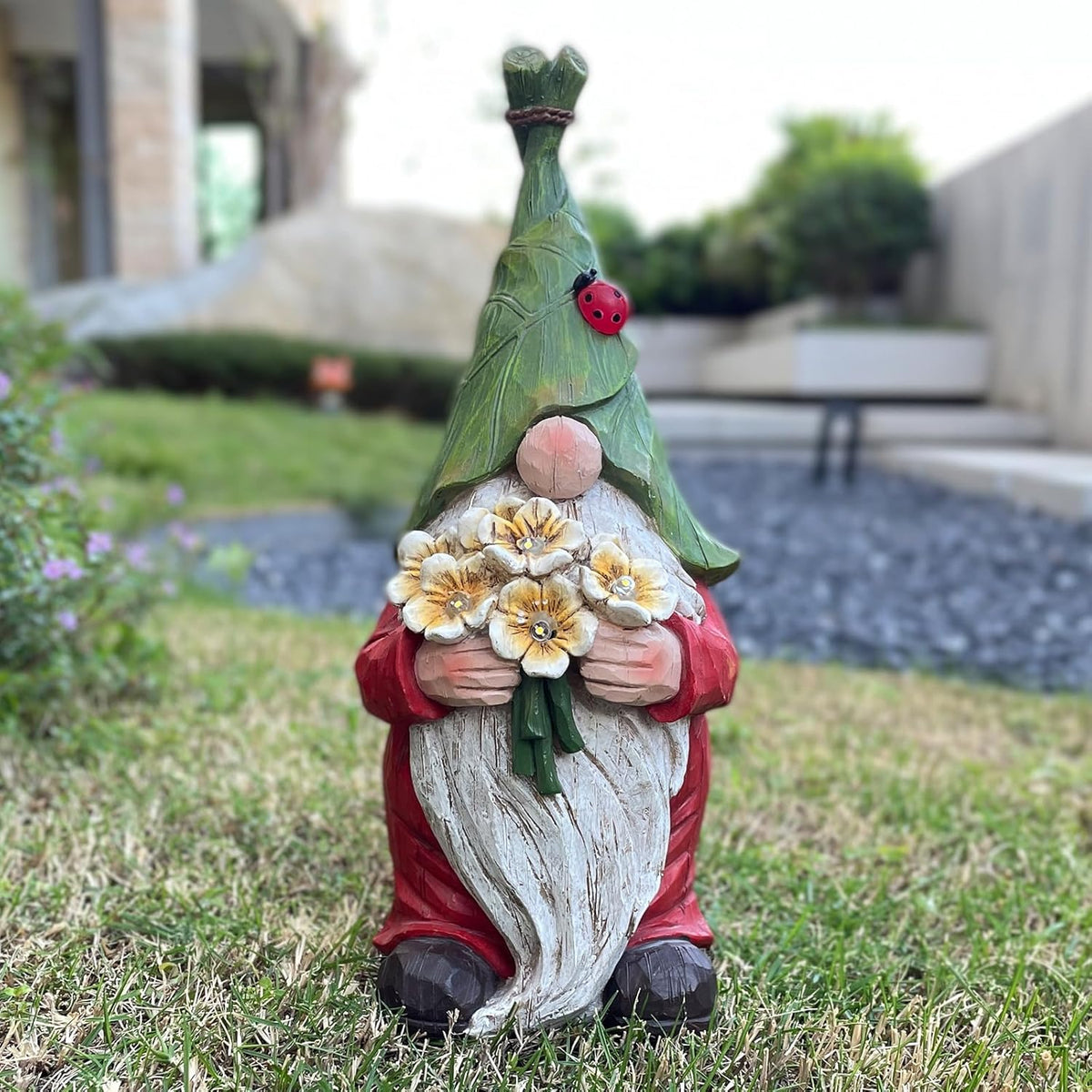 COWOS Garden Gnome Statue Outdoor Decor, Solar Garden Gnome Figurine Light, Resin Statues Sculpture