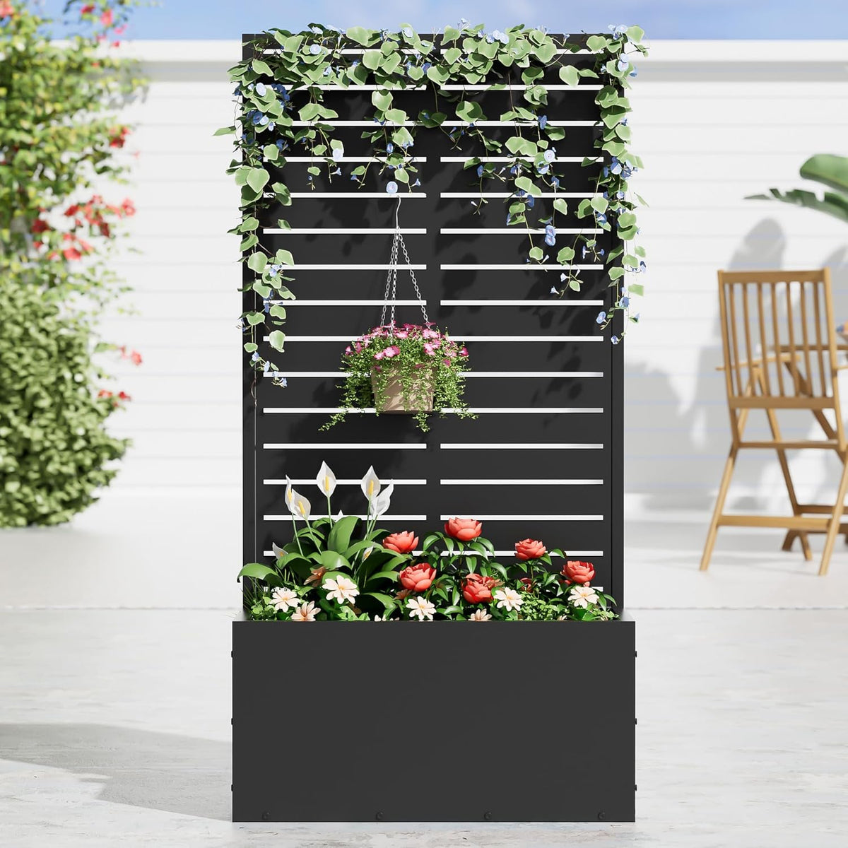 Casaphoria Metal Raised Garden Bed, 47"x24"x12" Planter Box for Climbing Plants, Vegetables &