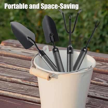 Garden Tool Set with Extended Long Handle, 5 Pieces Stainless Steel Gardening Tool Kit, Gifts for