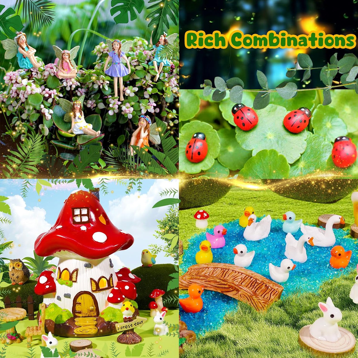 56 Pcs Fairy House Garden Kit Miniatures Fairy Garden Accessories Mini Resin Figurines Animals