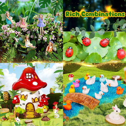 56 Pcs Fairy House Garden Kit Miniatures Fairy Garden Accessories Mini Resin Figurines Animals