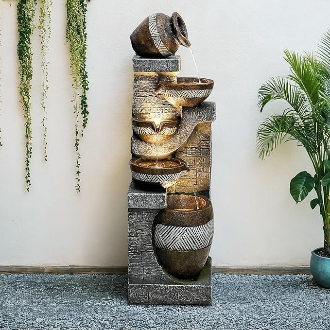 Naturefalls 42.5” H Modern Outdoor Fountain - 5 Bowls Outdoor Garden Fountains with Contemporary