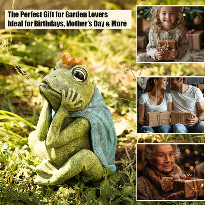 Solar Garden Decor Frog Prince Statue Outdoor, Birthday Gifts for Women Mom Grandma Senior Elder