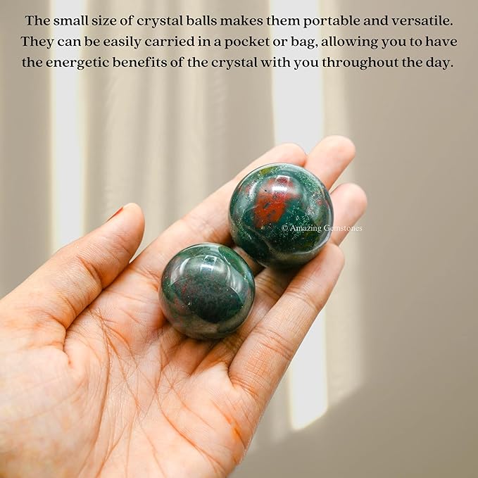 Amazing Gemstone Bloodstone Crystal Ball - 1" Inches Crystal Sphere Meditation Balls for Witchcraft