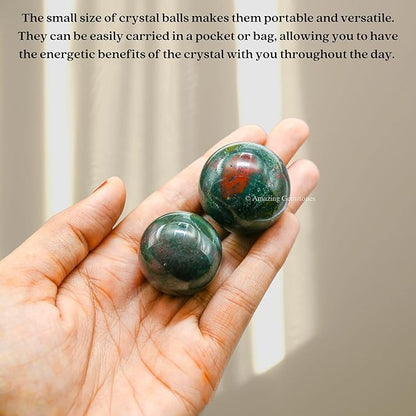 Amazing Gemstone Bloodstone Crystal Ball - 1" Inches Crystal Sphere Meditation Balls for Witchcraft