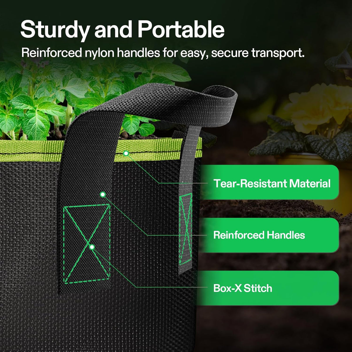 VIVOSUN 3-Pack 7-Gallon AeroBase Grow Bags, Durable Mesh Fabric Plant Container with Breathable