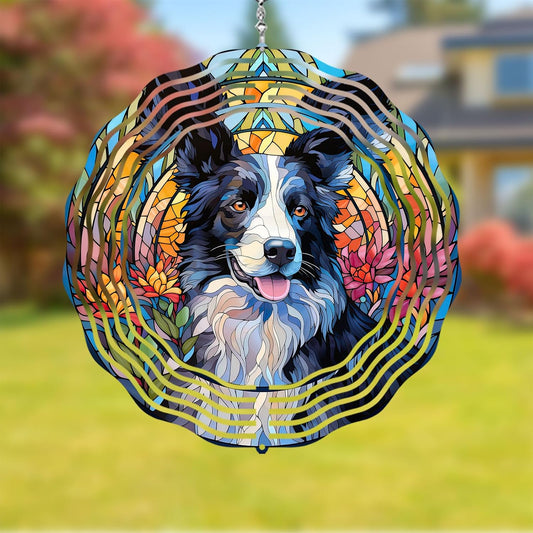 Border Collie Wind Spinner Pet Dog Memorial Gifts 3D Aluminum Metal Kinetic Hanging Wind Sculpture