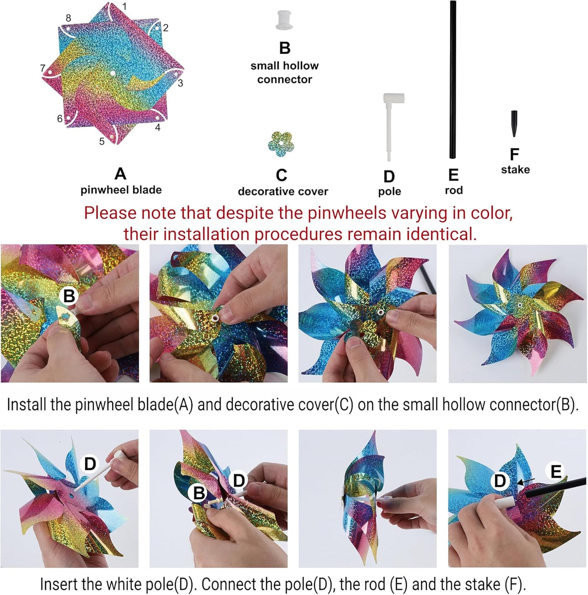 Hausse 10 Pack Reflective Pinwheels Patriotic Decorations, American Flag on Stick Wind Spinner with