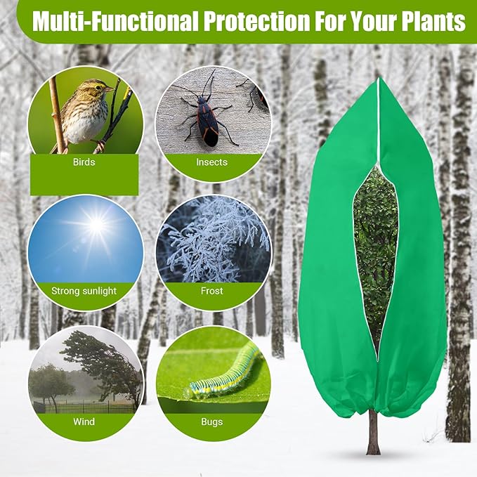 4 Pack Winter Plant Covers Freeze Protection, Frost Blankets Cloths With Zipper/Drawstring, Frost