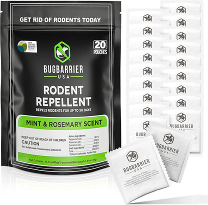 BugBarrier's Extra-Strength Mouse Repellent Deterrent Pouches, USDA 99% Biobased, Peppermint &