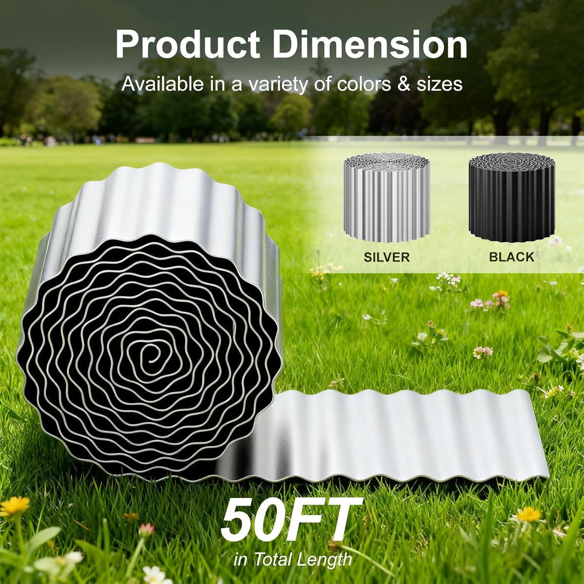 Corrugated Metal Garden Edging 6" x 50Ft, Sturdy Lawn Edging Border, Landscape Edging Border for