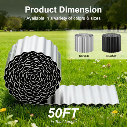 Corrugated Metal Garden Edging 6" x 50Ft, Sturdy Lawn Edging Border, Landscape Edging Border for