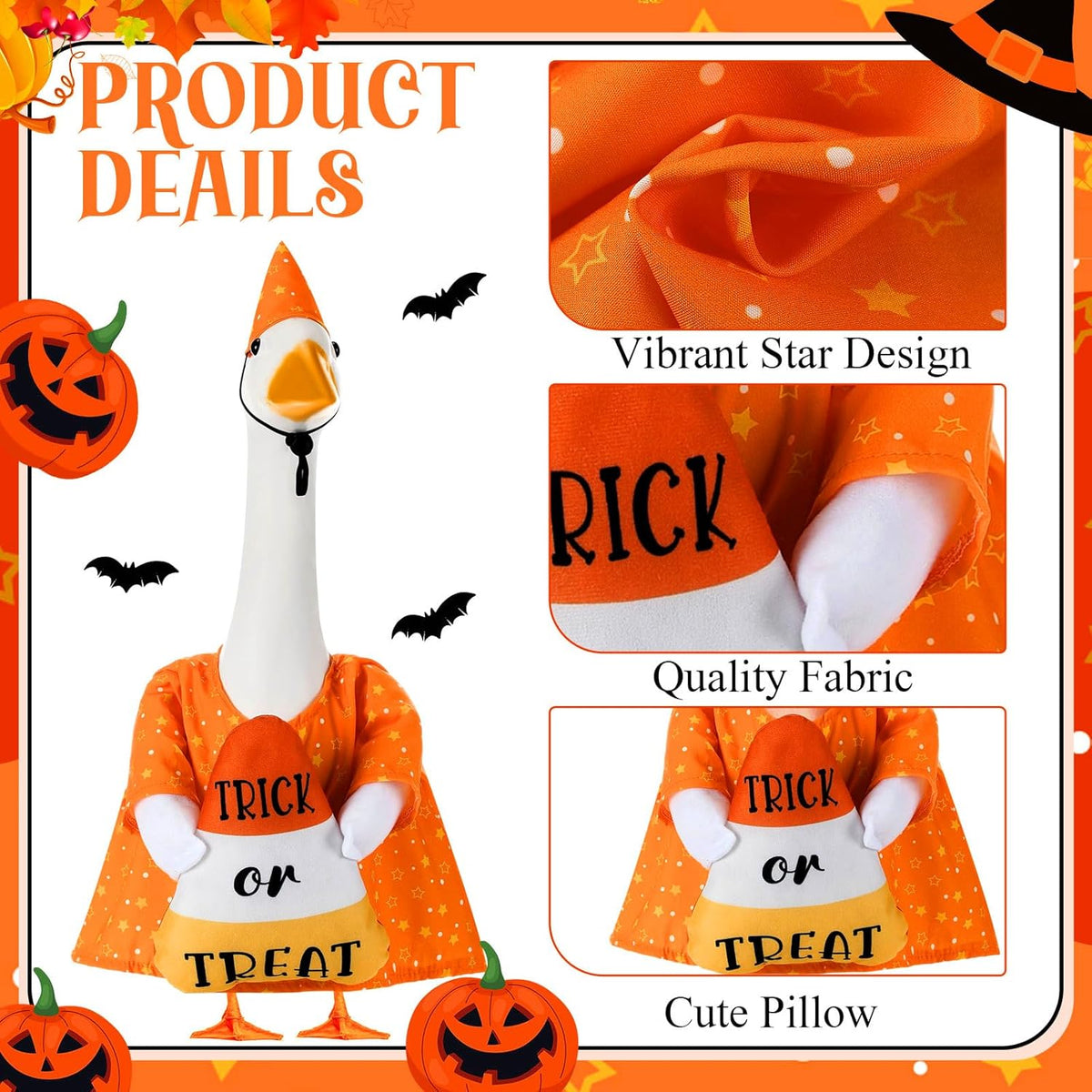 Sanwuta 1 Set Halloween Porch Goose Outfit Candy Corn Pillow Design with Hat for 23" Lawn Cement