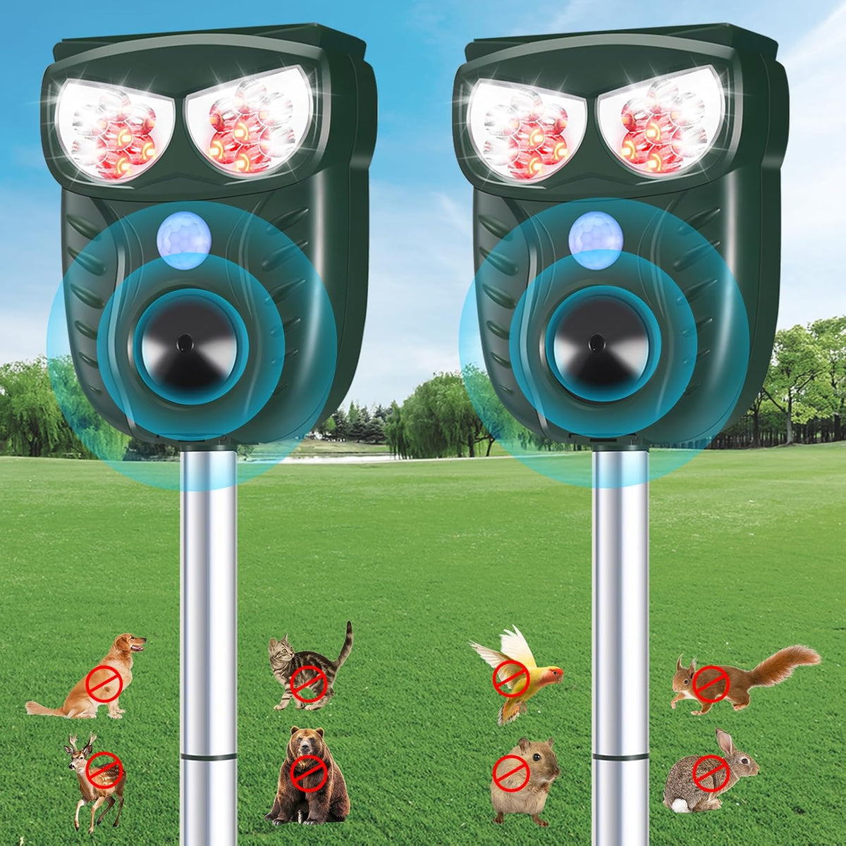 Solar Ultrasonic Animal Repellent Outdoor, Cat Squirrel Raccoon Dog Deer Repellent Device with