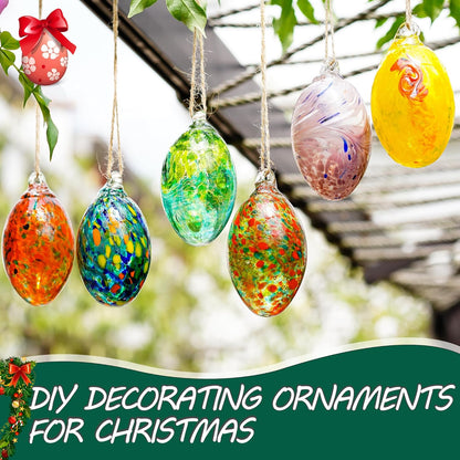 6PCS Hand Blown Glass Egg Ornaments Colorful Hanging Ornament Balls Gazing Ball Friendship Ball