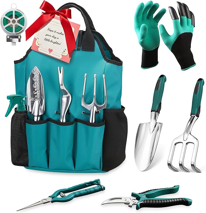 Garden Tool Set, Gardening Gifts for Women, Men, Mom, Dad, 11-Piece Heavy-Duty Aluminum Hand Tools