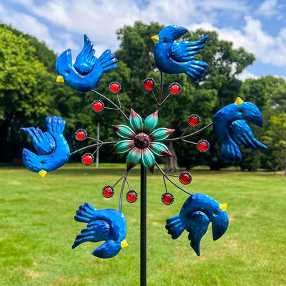 Blue Bird Metal Wind Spinner Garden Decor, 48 Inch Outdoor Yard Spinner Sculpture for Patio Lawn &